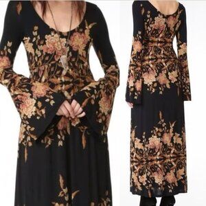 Free People Boho Midnight Garden Black Blush Floral Maxi Dress XS